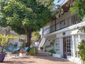 eine Terrasse eines Hauses mit Stühlen und einem Baum in der Unterkunft Darrenwood Guesthouse & SPA in Johannesburg
