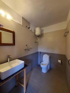 a bathroom with a sink and a toilet at Jacaranda Tree Garden in Pātan