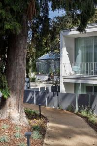 a house with a tree next to a sidewalk at One Shot Palácio Cedofeita in Porto