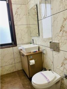uma casa de banho com um WC e um lavatório em BluO 1BHK - DLF CyberCity, Balcony, Lift, Parking em Gurgaon