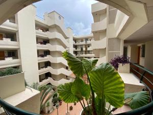 een uitzicht vanaf het balkon van een appartementencomplex bij Apartamento con vistas y terraza en Guadalmina Marbella in Marbella