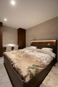 奧德海文利的住宿－Nuit Blanche，一间卧室配有一张大床,床上有毯子