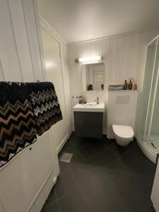 クリスティアンサンにあるSt. Hansgt. 7, Kristiansandの白いバスルーム(洗面台、トイレ付)