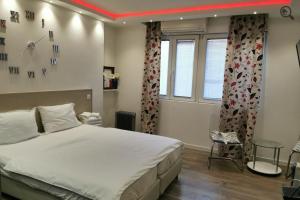 una camera da letto con un letto grande e una finestra di Anas a Belgrado