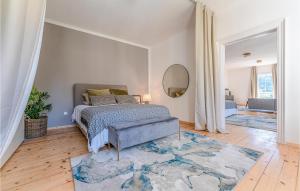 a bedroom with a bed and a mirror and a rug at Lovely Apartment In Persenbeug-gottsdorf With House A Panoramic View in Persenbeug-Gottsdorf