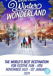 a poster for a winter wonderland festival with people skiing at Luxurious 2 bedroom apartment in Central London in London