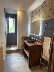 a bathroom with a sink and a mirror at Maison 4 chambres in Saint-Pol-de-Léon