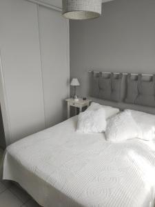 sypialnia z białym łóżkiem z 2 poduszkami w obiekcie Maison au calme chez Djé et Lucie w mieście La Chapelle-dʼAligné