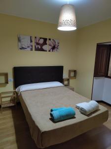 a bedroom with a bed with two towels on it at Apartamento Paseo Fluvial in Tui