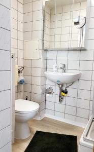 a bathroom with a sink and a toilet at Ferienwohnung Vogtland in Plauen