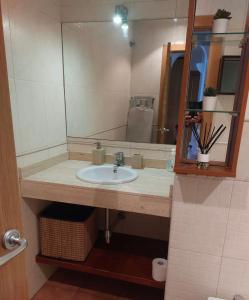 a bathroom with a sink and a mirror at Apartamento tranquilo cerca de la Sagrada Familia in Barcelona