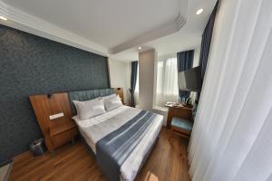 Habitación de hotel con cama y TV en BUKAVİYYE HOTEL en Ankara
