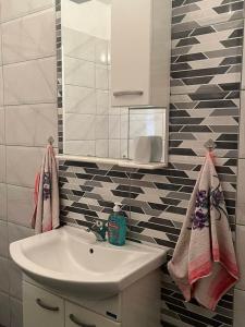 uma casa de banho com um lavatório e um espelho em Apartment Marija em Ohrid