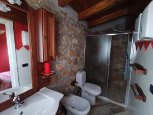 ein Bad mit einem WC, einem Waschbecken und einer Dusche in der Unterkunft The Queen in Giannetti