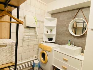 Un baño con lavadora y lavabo. en GITE URBAIN - Côté charme, en Rodez