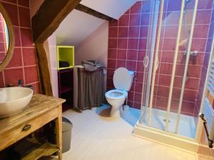 a bathroom with a toilet and a sink and a shower at GITE URBAIN - Côté bourg in Rodez