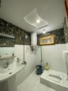 ein Bad mit einem Waschbecken und einem WC in der Unterkunft Royal Guest House in Skardu