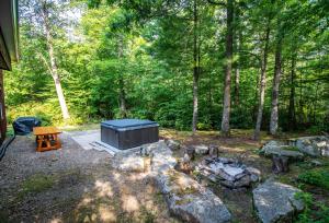 a backyard with a barbecue and a fire pit at Horizon Shine in McHenry