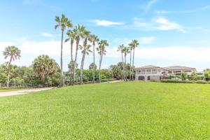 a large yard with palm trees and a house at Island Time -- Oceanfront Bliss in Saint Augustine