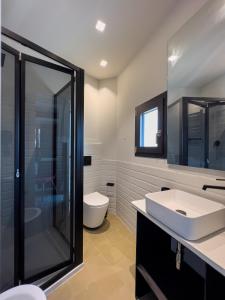 a bathroom with a shower and a sink and a toilet at VICOLO SAN GAETANO -luxury rooms- in Catania +52 photos