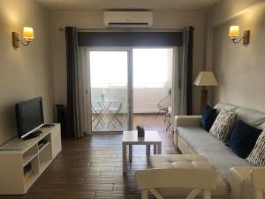 a living room with a couch and a tv at Apartamento Oceano in Albufeira