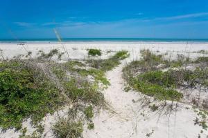 a sandy beach with grass and the ocean at The Sand Castle Heated Pool Atlantic Ocean in St. Augustine