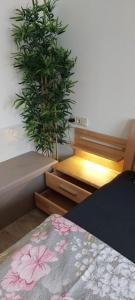 a bedroom with a bed and a potted plant at Dresden Großer Garten in Dresden