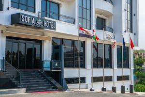 代胡克Sofia Hotel的酒店大楼前挂着旗帜