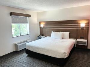 a hotel room with a large bed and a window at Ramada by Wyndham Lithia Springs Atlanta in Lithia Springs