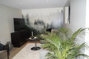 TV a/nebo společenská místnost v ubytování Koselig leilighet i Langevåg