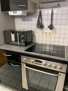 una cucina con piano cottura e forno a microonde di Casa Sali a Leimen