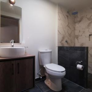 a bathroom with a white toilet and a sink at Ihost Chapultepec @Serra in Guadalajara