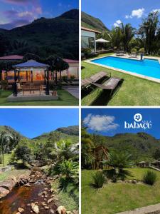 a collage of three pictures of a house and a swimming pool at Hotel Villa Babaçu in Jacobina