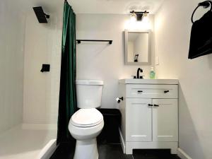 a bathroom with a white toilet and a sink at 1 Bed 1 Bath Basement Apartment with Private Entrance in Baltimore +16 photos