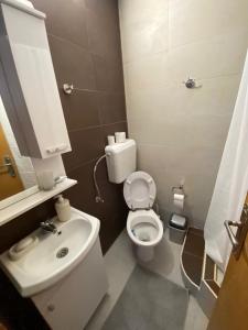 a small bathroom with a toilet and a sink at Apartmani Lipa in Višegrad