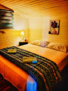 מיטה או מיטות בחדר ב-HOSTAL PARADISE BLUE OSORNO