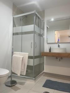 a bathroom with a shower and a toilet and a sink at Paradise Garajau in Garajau +31 photos