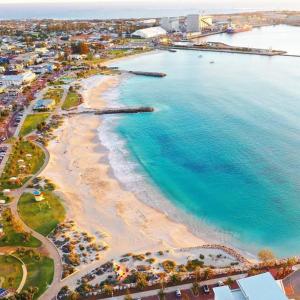 an aerial view of a beach and the ocean at Harbour View 49 Urch Street Unit 8 in Geraldton