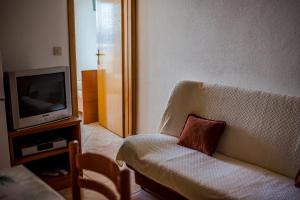 a living room with a couch and a television at Apartments by the sea Drasnice, Makarska - 20243 in Drasnice