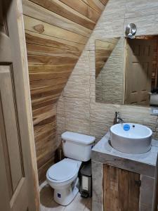 een badkamer met een toilet en een wastafel bij Cabañas Los Jobos in Villarreal