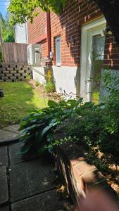 a plant in front of a brick house at Le Calvados in Quebec City