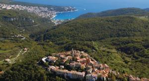 an aerial view of a village on a mountain at Apartment Štrmac in Labin