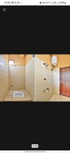 two pictures of a bathroom with a shower and a sink at RK RESIDENCY INN in Chennai