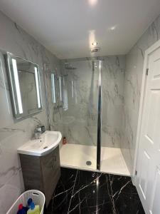 a bathroom with a shower and a sink at Modern design residence in Dublin