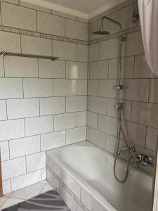 y baño con bañera y ducha. en Ferienwohnung 3 Schweizer, 