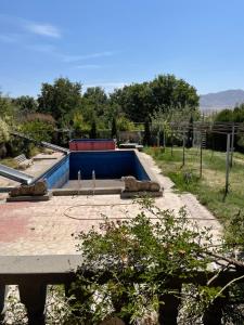 a swimming pool in a yard with trees in the background at Zoratc QARER in Sisian
