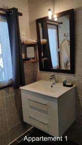 een badkamer met een wastafel en een spiegel bij Love Room Narbonne in Narbonne