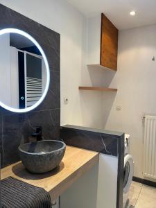 baño con lavabo y espejo en « Le Bloom » T2 en centre ville avec parking, en Albertville