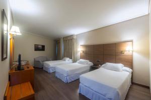 a hotel room with two beds and a television at Galicia Palace in Pontevedra