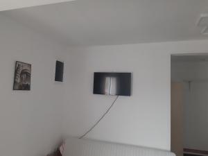 a tv on the wall above a couch at Prostrani apartman Cacak in Čačak